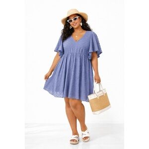 ARULA Dusty Blue Clip Dot Mini Dress